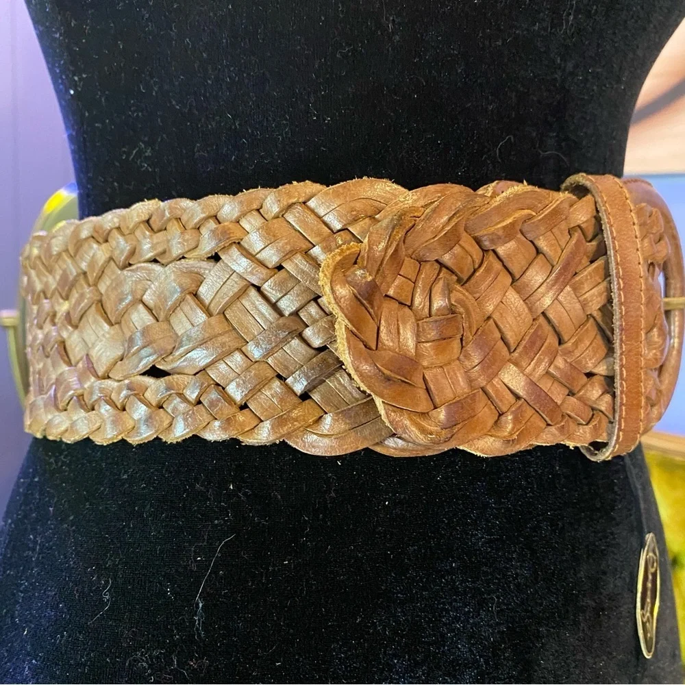 NWT Vintage Omega Woven Leather Extra Wide Boho Belt - Picture 3 of 9